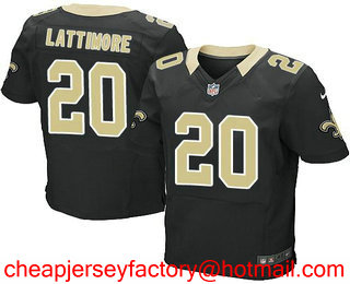 Men's New Orleans Saints #20 Marshon Lattimore Black Team Color Stitched NFL Nike Elite Jersey