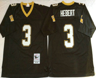 Men's New Orleans Saints #3 Bobby Hebert Black Throwback Stitched NFL Jersey