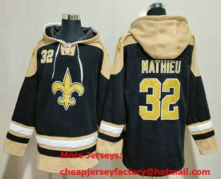 Men's New Orleans Saints #32 Tyrann Mathieu Black Ageless Must Have Lace Up Pullover Hoodie