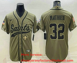 Men's New Orleans Saints #32 Tyrann Mathieu Olive 2022 Salute To Service Cool Base Stitched Baseball Jersey