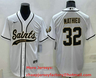 Men's New Orleans Saints #32 Tyrann Mathieu White Stitched MLB Cool Base Nike Baseball Jersey