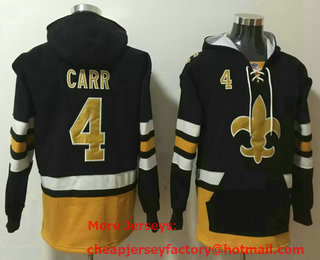 Men's New Orleans Saints #4 Derek Carr NEW Black Pocket Stitched NFL Pullover Hoodie