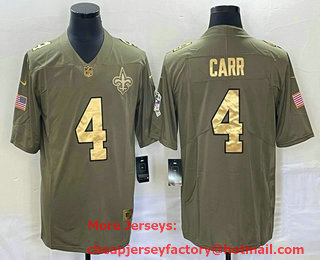 Men's New Orleans Saints #4 Derek Carr Olive Gold 2019 Salute To Service Stitched NFL Nike Limited Jersey