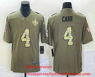 Men's New Orleans Saints #4 Derek Carr Olive With Camo 2017 Salute To Service Stitched NFL Nike Limited Jersey