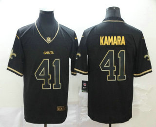 Men's New Orleans Saints #41 Alvin Kamara Black 100th Season Golden Edition Jersey