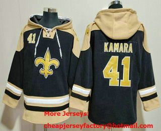 Men's New Orleans Saints #41 Alvin Kamara Black Ageless Must Have Lace Up Pullover Hoodie