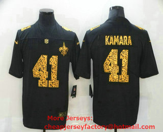 Men's New Orleans Saints #41 Alvin Kamara Black Leopard Print Fashion Vapor Limited Nike NFL Jersey