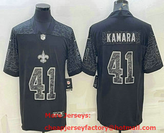 Men's New Orleans Saints #41 Alvin Kamara Black Reflective Limited Stitched Jersey