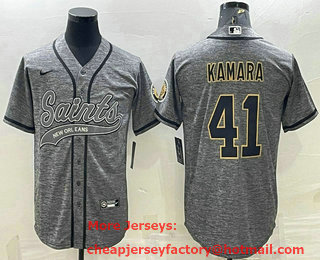 Men's New Orleans Saints #41 Alvin Kamara Grey Gridiron With Patch Cool Base Stitched Baseball Jersey