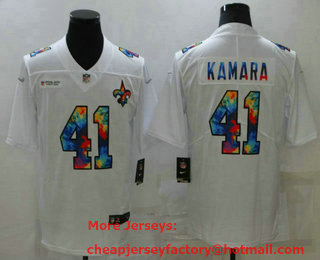 Men's New Orleans Saints #41 Alvin Kamara Multi Color White 2020 NFL Crucial Catch Vapor Untouchable Nike Limited Jersey