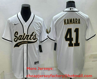Men's New Orleans Saints #41 Alvin Kamara White Stitched MLB Cool Base Nike Baseball Jersey