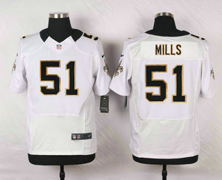 Men's New Orleans Saints #51 Sam Mills White Road Stitched NFL Nike Elite Jersey