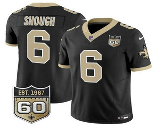 Men's New Orleans Saints #6 Tyler Shough Limited Black 60TH Patch FUSE Vapor Jersey