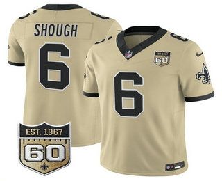 Men's New Orleans Saints #6 Tyler Shough Limited Gold 60TH Patch FUSE Alternate Vapor Jersey
