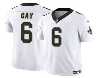 Men's New Orleans Saints #6 Willie Gay White 2023 FUSE Vapor Limited Stitched Jersey