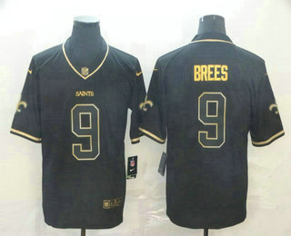 Men's New Orleans Saints #9 Drew Brees Black 100th Season Golden Edition Jersey