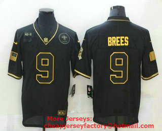 Men's New Orleans Saints #9 Drew Brees Black Gold 2020 Salute To Service Stitched NFL Nike Limited Jersey