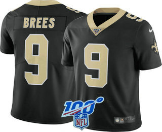 Men's New Orleans Saints #9 Drew Brees Black With 100th Patch 2017 Vapor Untouchable Stitched NFL Nike Limited Jersey