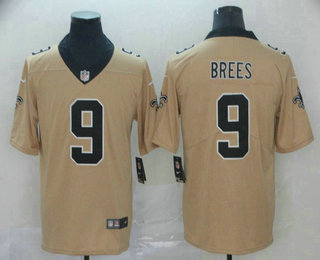 Men's New Orleans Saints #9 Drew Brees Gold 2019 Inverted Legend Stitched NFL Nike Limited Jersey