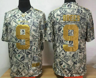 Men's New Orleans Saints #9 Drew Brees Dollars Fashion Nike Elite Jersey