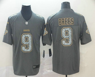 Men's New Orleans Saints #9 Drew Brees Gray Fashion Static 2019 Vapor Untouchable Stitched NFL Nike Limited Jersey