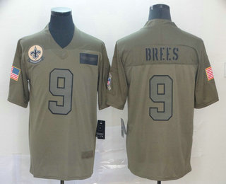 Men's New Orleans Saints #9 Drew Brees NEW Olive 2019 Salute To Service Stitched NFL Nike Limited Jersey
