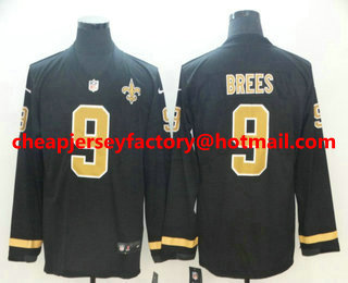Men's New Orleans Saints #9 Drew Brees Nike Black Therma Long Sleeve Limited Jersey