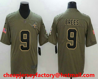Men's New Orleans Saints #9 Drew Brees Olive 2017 Salute To Service Stitched NFL Nike Limited Jersey