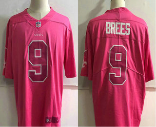 Men's New Orleans Saints #9 Drew Brees Pink Fashion 2017 Rush NFL Nike Limited Jersey