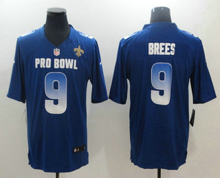Men's New Orleans Saints #9 Drew Brees Royal Blue 2019 Pro Bowl Stitched NFL Nike Game Jersey
