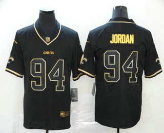Men's New Orleans Saints #94 Cameron Jordan Black 100th Season Golden Edition Jersey
