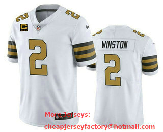 Men's New Orleans Saints #2 Jameis Winston White With 4 star C Patch Color Rush Cool Base Stitched Jersey