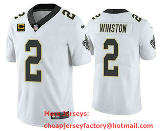 Men's New Orleans Saints #2 Jameis Winston White With 4 star C Patch Vapor Untouchable Cool Base Stitched Jersey