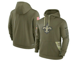 Men's New Orleans Saints 2022 Olive Salute to Service Therma Performance Pullover Hoodie