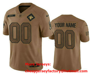Men's New Orleans Saints Active Player Custom 2023 Brown Salute To Setvice Limited Stitched Football Jersey