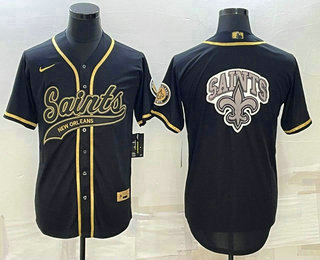 Men's New Orleans Saints Black Gold Team Big Logo With Patch Cool Base Stitched Baseball Jersey