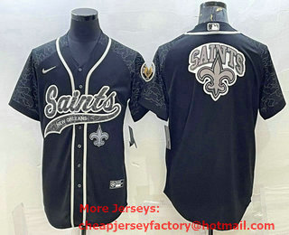 Men's New Orleans Saints Black Reflective Team Big Logo With Patch Cool Base Stitched Baseball Jersey