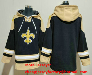 Men's New Orleans Saints Blank Black Ageless Must Have Lace Up Pullover Hoodie