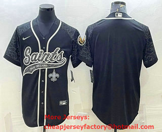 Men's New Orleans Saints Blank Black Reflective With Patch Cool Base Stitched Baseball Jersey