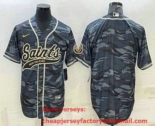 Men's New Orleans Saints Blank Grey Camo With Patch Cool Base Stitched Baseball Jersey