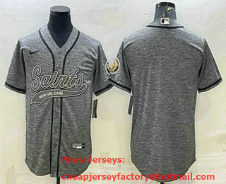 Men's New Orleans Saints Blank Grey Gridiron With Patch Cool Base Stitched Baseball Jersey