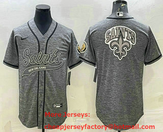 Men's New Orleans Saints Grey Gridiron Team Big Logo With Patch Cool Base Stitched Baseball Jersey