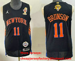 Men's New York Knicks #11 Jalen Brunson Black 2026 Finals Champions Patch Statement Edition Stitched Jersey