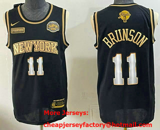 Men's New York Knicks #11 Jalen Brunson Black Gold 2026 Finals and Eastern Conference Champions Patch Stitched Jersey