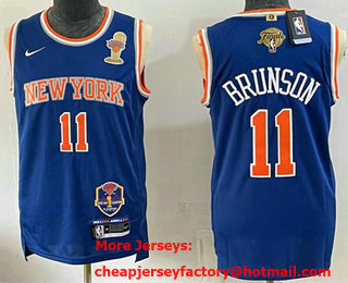 Men's New York Knicks #11 Jalen Brunson Blue 2026 Finals Champions Patch Icon Edition Stitched Jersey