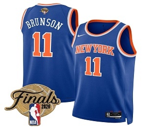 Men's New Yok Knicks #11 Jalen Brunson Blue 2026 Finals Patch Icon Edition Stitched Jersey