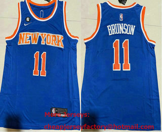 Men's New York Knicks #11 Jalen Brunson Blue 6 Patch Stitched Basketball Jersey