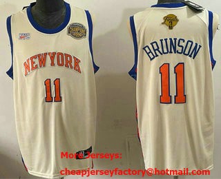 Men's New York Knicks #11 Jalen Brunson Cream 2026 Finals and Eastern Conference Champions Patch Stitched Jersey