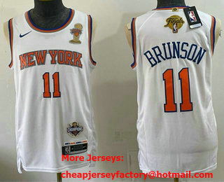 Men's New York Knicks #11 Jalen Brunson White 2026 Finals Champions Patch Association Edition Stitched Jersey
