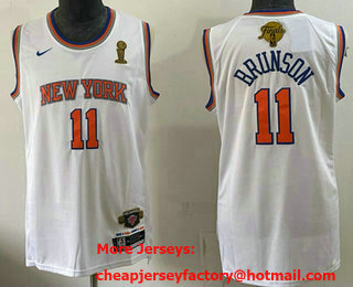 Men's New York Knicks #11 Jalen Brunson White 2026 Finals Champions Patch Stitched Jersey
